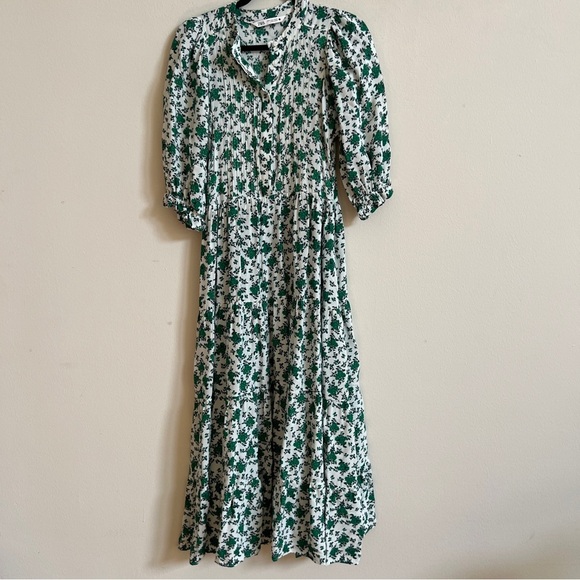 ZARA OYSTER WHITE GREEN FLORAL PRINT DRESS MAXI - Picture 4 of 8